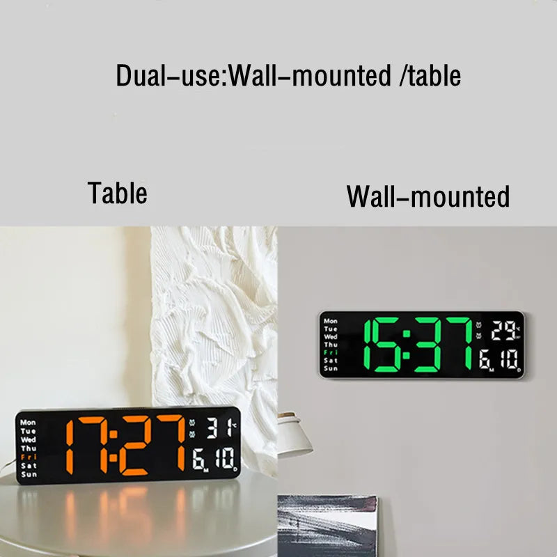 Large Digital Wall Clock Remote Control Temp Date Week Display Timer Countdown Table Clock Wall-Mounted Dual Alarms LED Clocks