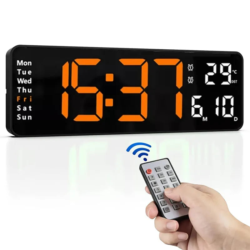 Large Digital Wall Clock with Remote, Temp, Date, Week Display, Timer, Dual Alarms, LED - Ascend Activewear