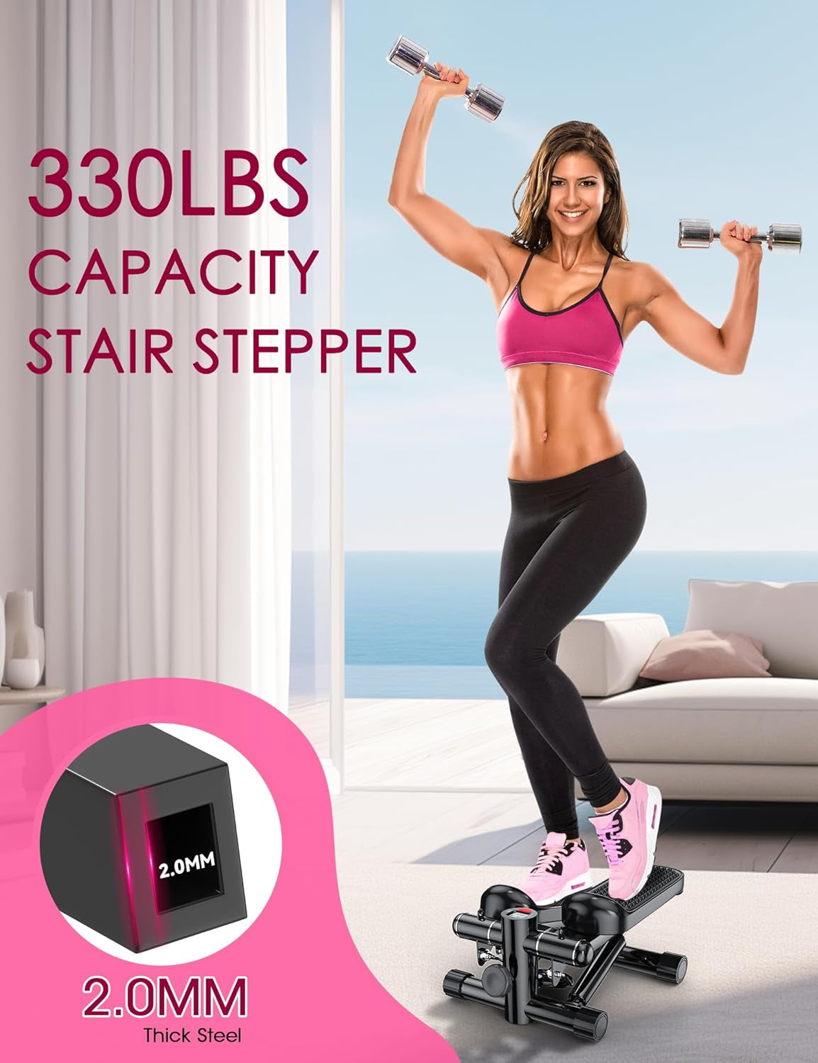 Steppers for Exercise at Home,  Mini Stepper with Resistance Bands, Stair Stepper with 330LBS Capacity, Adjustable Height Fitness Stepper Machine for Full Body Workout