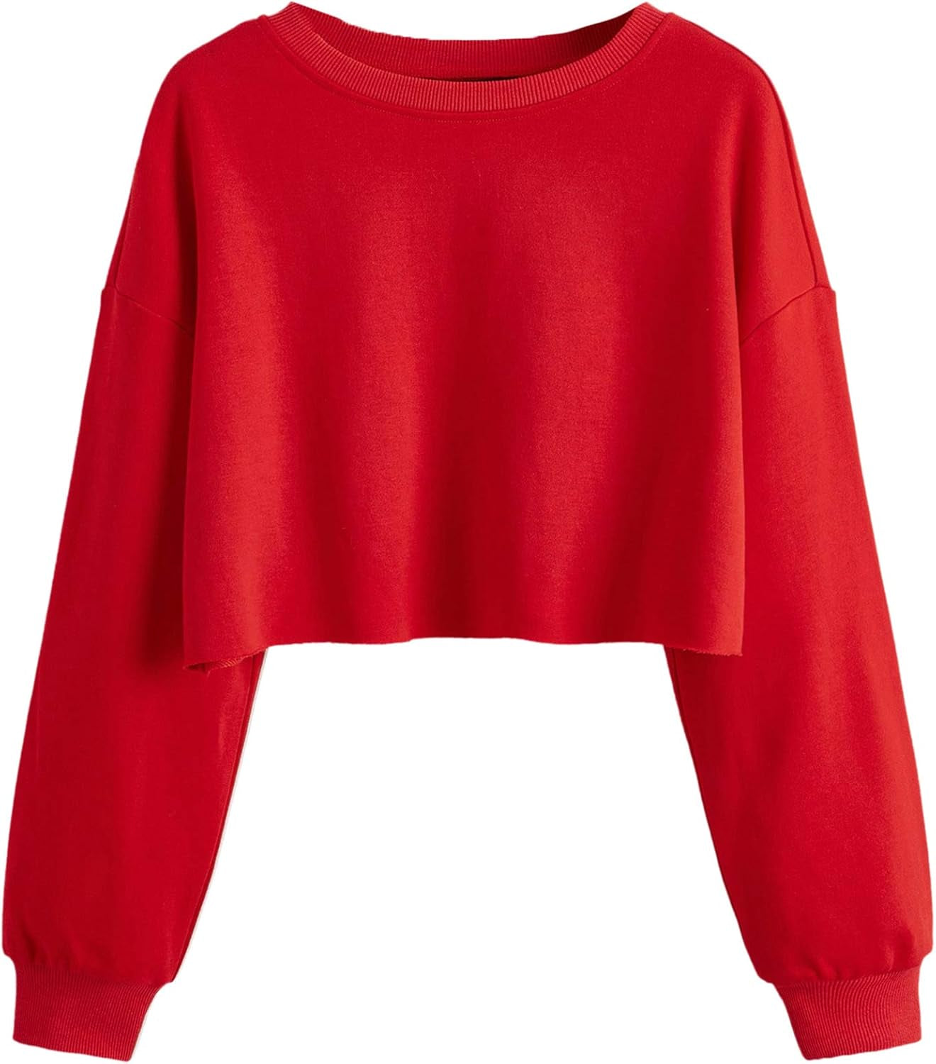 Women'S Casual Long Sleeve Raw Hem Pullover Crop Tops Sweatshirts