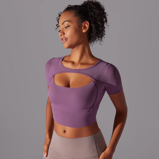 Women'S Mesh Yoga Shirt Sexy Short Sleeve T-Shirt Sport Top Blouse Cover up Quick Dry Gym Clothes Running Fitness Tank Sportwear