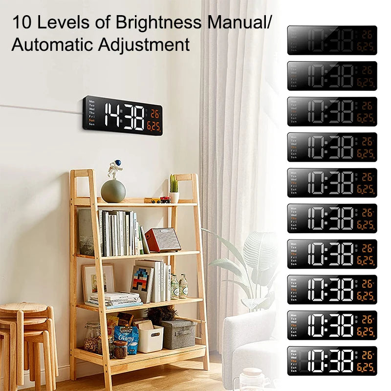 Large Digital Wall Clock with Remote, Temp, Date, Week Display, Timer, Dual Alarms, LED - Ascend Activewear