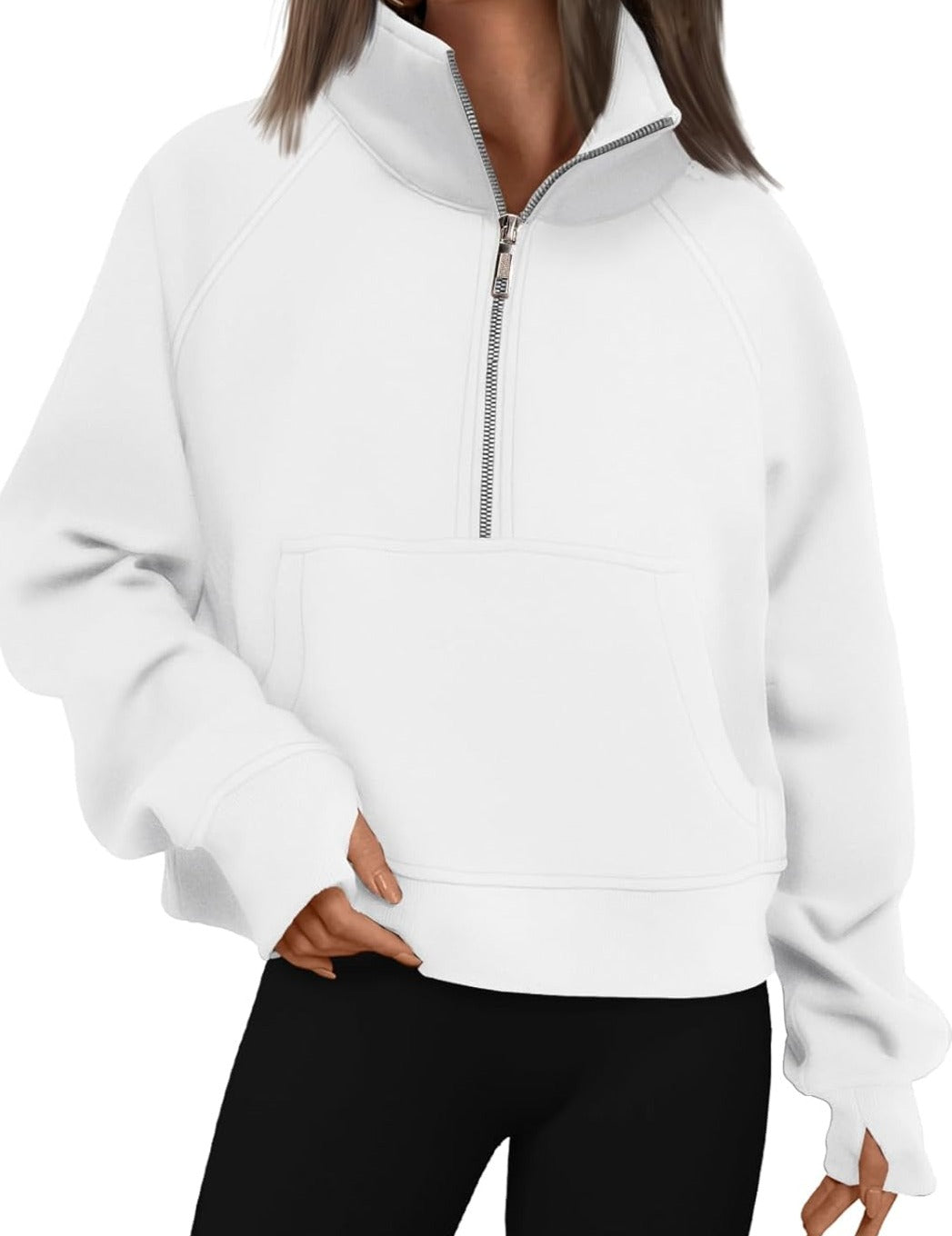 Womens Sweatshirts Half Zip Cropped Pullover Fleece Quarter Zipper Hoodies Fall Outfits Clothes Thumb Hole