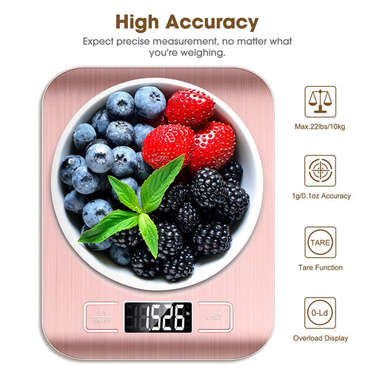 Food Scale Pink, 10Kg/22Lb Digital Kitchen Scale Weight Grams and Oz for Baking and Cooking, 1G/0.1Oz Precise Graduation, Easy Clean Stainless Steel