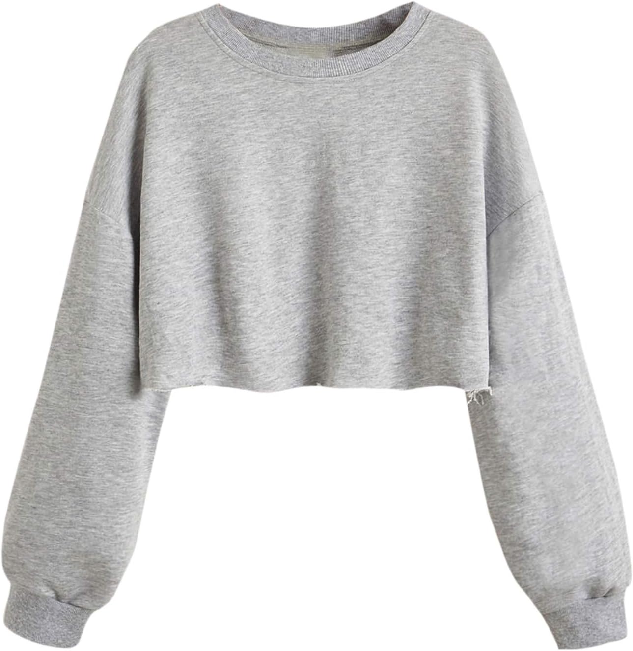 Women'S Casual Long Sleeve Raw Hem Pullover Crop Tops Sweatshirts