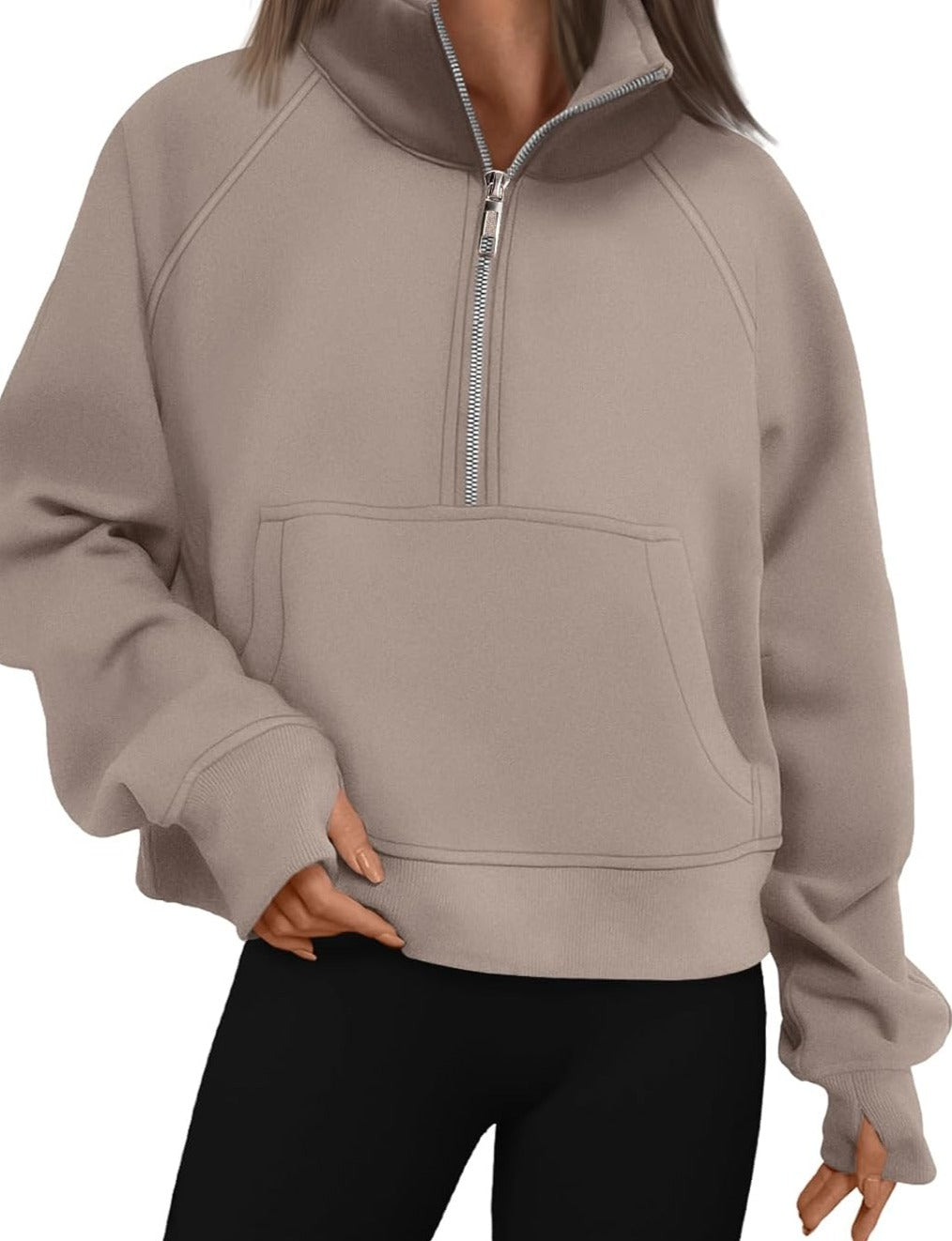 Womens Sweatshirts Half Zip Cropped Pullover Fleece Quarter Zipper Hoodies Fall Outfits Clothes Thumb Hole