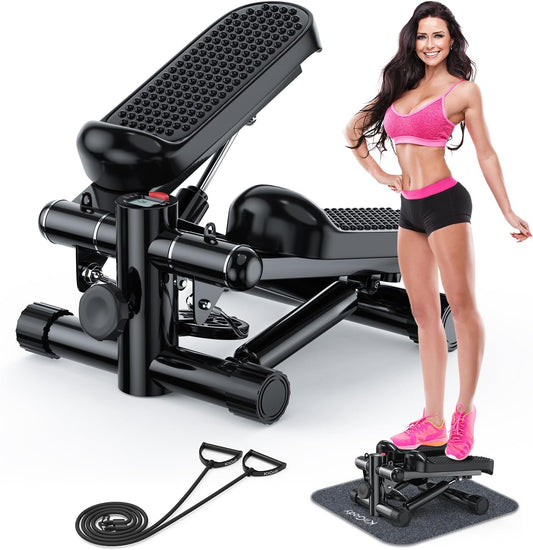 Steppers for Exercise at Home,  Mini Stepper with Resistance Bands, Stair Stepper with 330LBS Capacity, Adjustable Height Fitness Stepper Machine for Full Body Workout