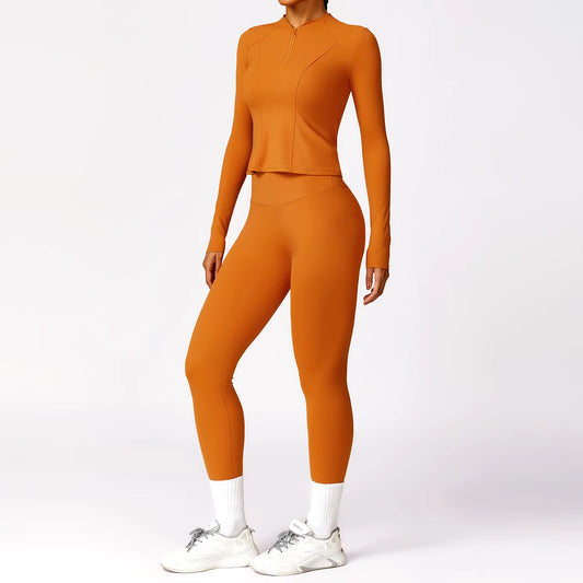 Women'S Sport Suit for Fitness Gym Yogo Set Sports Clothing 2024 Spring Quick Dry Long Sleeve Top Tight Legging 2 Pieces Outfits