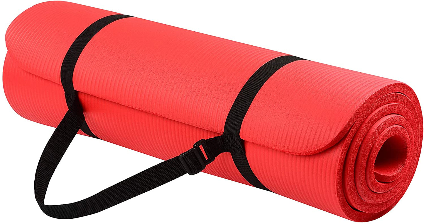 All Purpose 1/2-Inch Extra Thick High Density Anti-Tear Exercise Yoga Mat with Carrying Strap with Optional Yoga Blocks, Multiple Colors