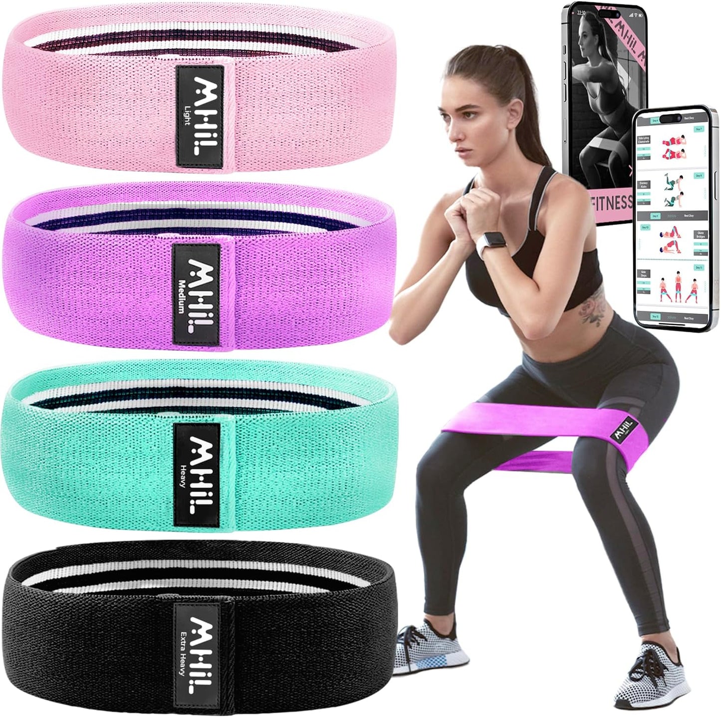 Fabric Resistance Bands for Working Out - 4 Booty Bands for Women and Men, Best Exercise Band Workout Bands for Workout Legs Butt Glute Hip - Gym Loop Fitness Bands Set for Home with Training Guide