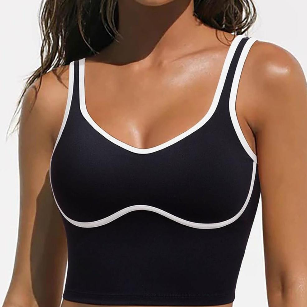 Women Sweetheart Neckline Longline Sports Bra Padded Basic Workout Crop Tank Top