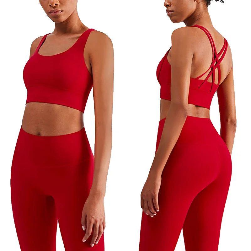 2 Piece Yoga Clothes Women'S Tracksuit Athletic Wear Pilates Fitness Suit Gym Workout Push up Clothes Sports Bra Leggings Suit