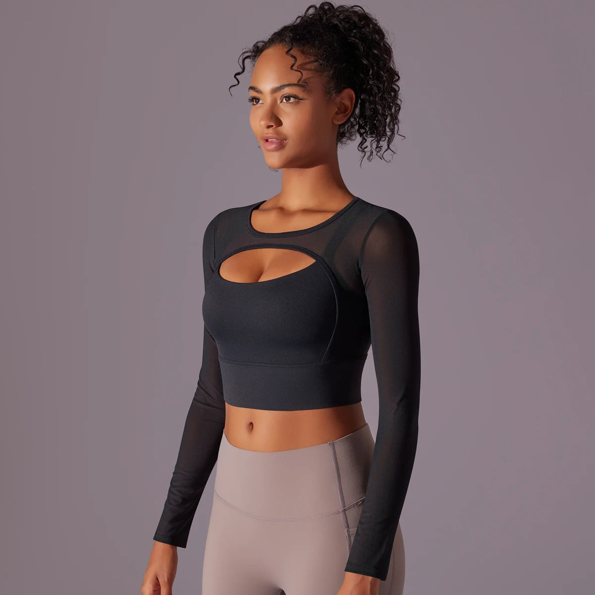 Women'S Mesh Yoga Shirt Sexy Long Sleeve Sport Top Blouse Cover up Quick Dry Gym Clothes Running Fitness Tank Sportwear