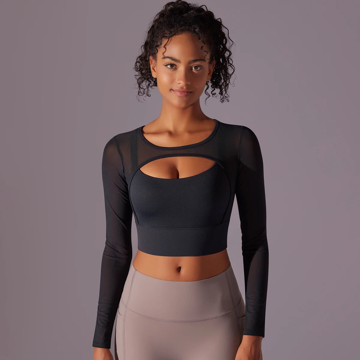 Women'S Mesh Yoga Shirt Sexy Long Sleeve Sport Top Blouse Cover up Quick Dry Gym Clothes Running Fitness Tank Sportwear