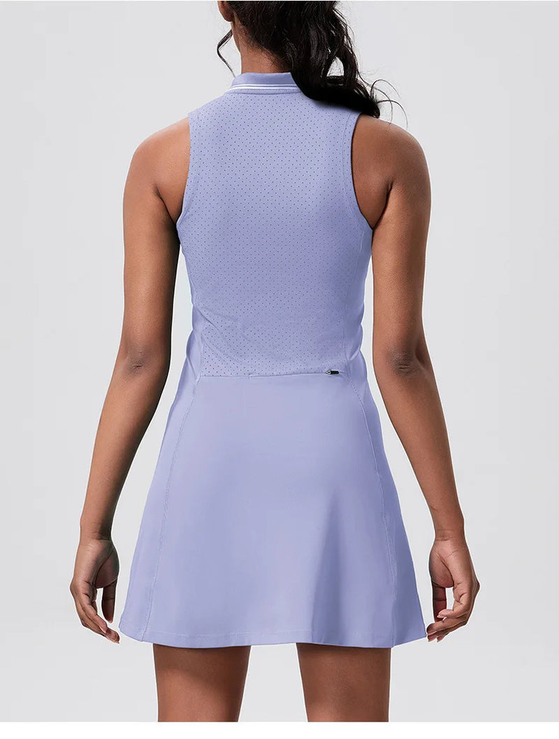 Recycled Golf Tennis Dress V-Neck with Phone Pocket Workout Athletic Dresses,Sleeveless Mini Dress Casual Short Sundress